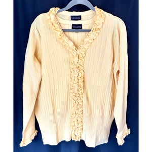 Dialogue Ruffled Edge Front Sweater Set Women's 1X Cordigan Shell Yellow NWT